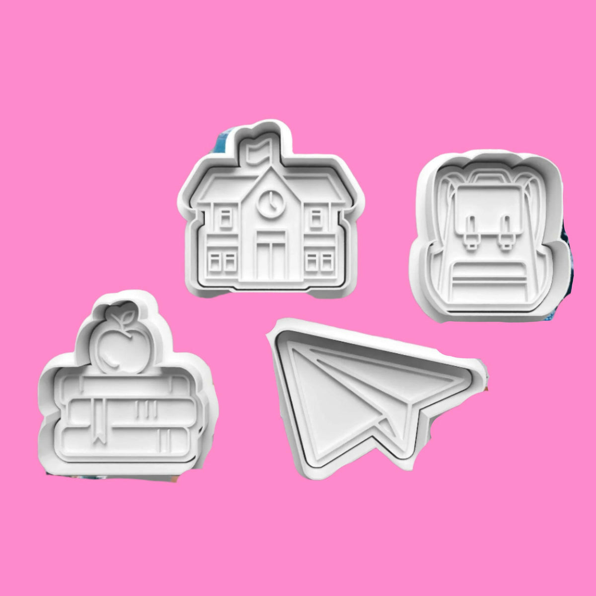 School Cookie Cutter and Embosser Stamp Set of 4 in 7cm or 10cm sizes..