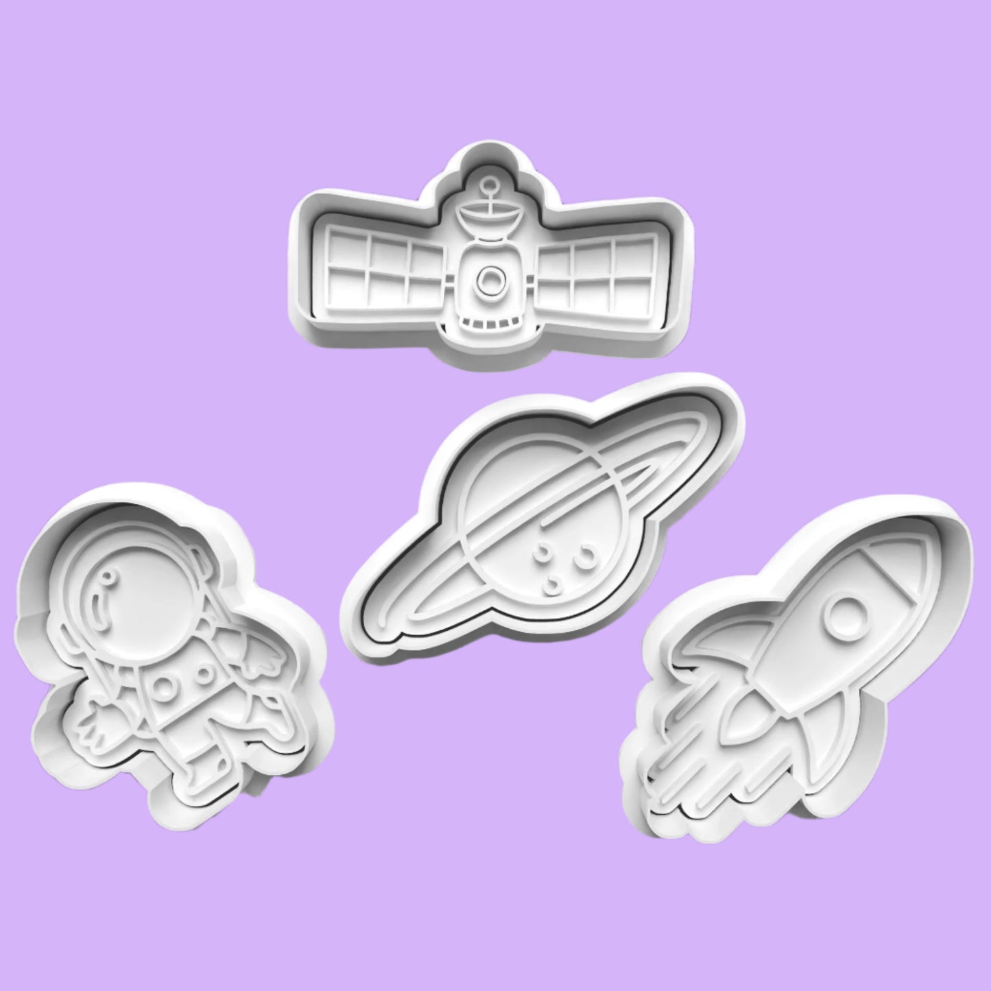 Space Astronaut Rocket Cookie Cutter and Embosser Stamp Set in 7cm or 10cm sizes.