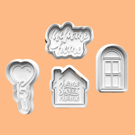 New Home House Warming Cookie Cutter and Embosser Stamp Set in 7cm or 10cm sizes.