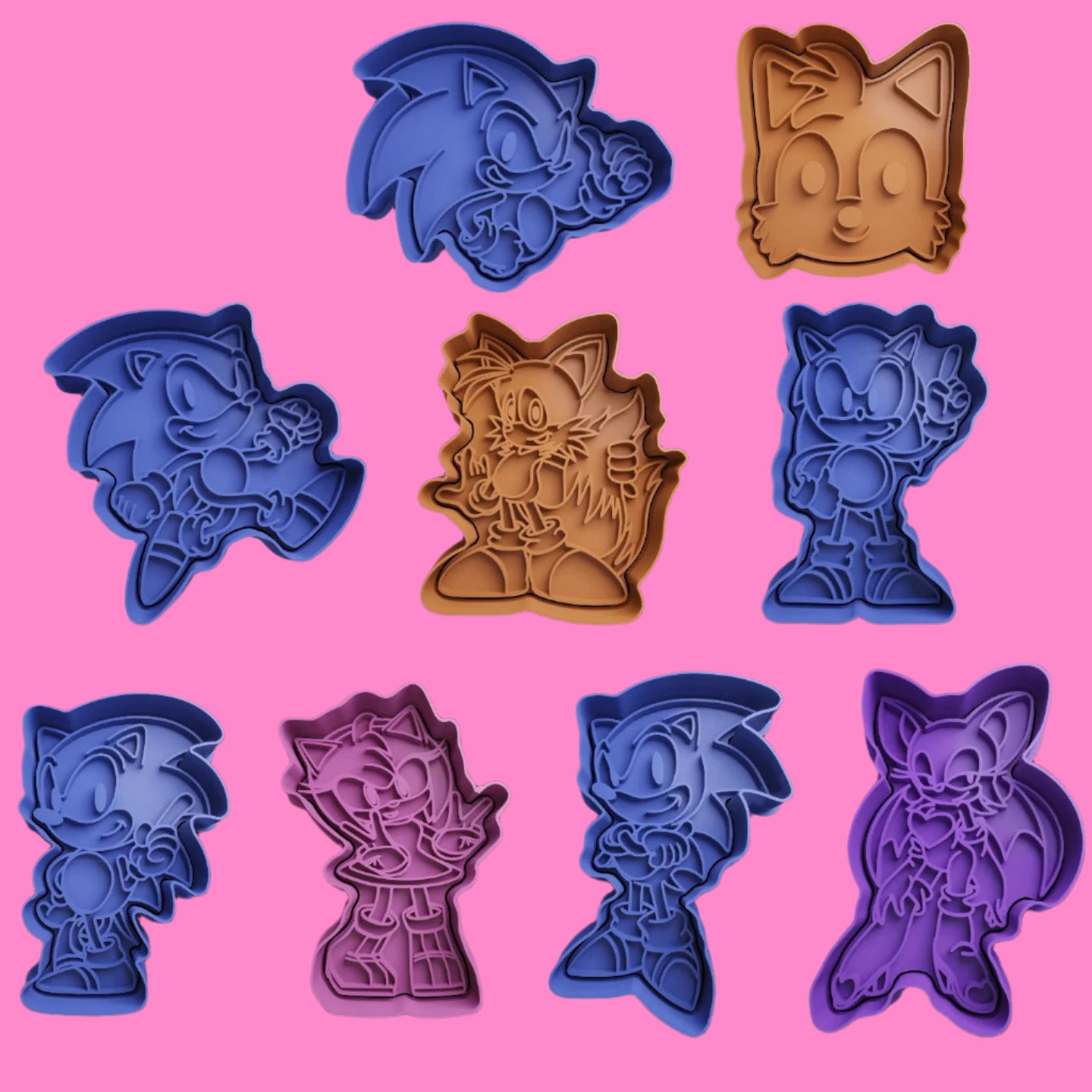 Sonic The Hedgehog and  Friends Cookie Cutter and Embosser Stamp Set of 9