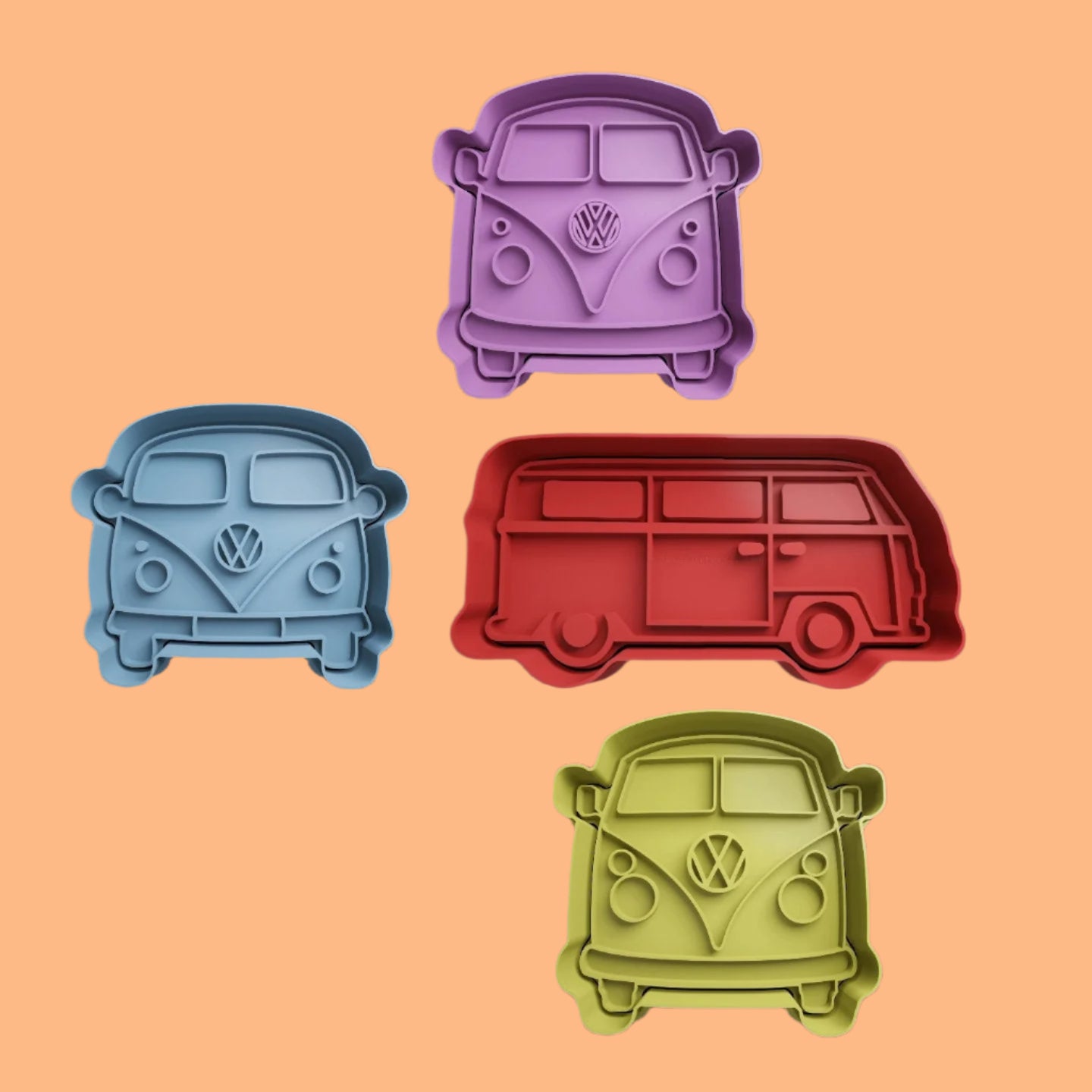 VW Camper Van Bus Cookie Cutter and Embosser Stamp Set of 4.