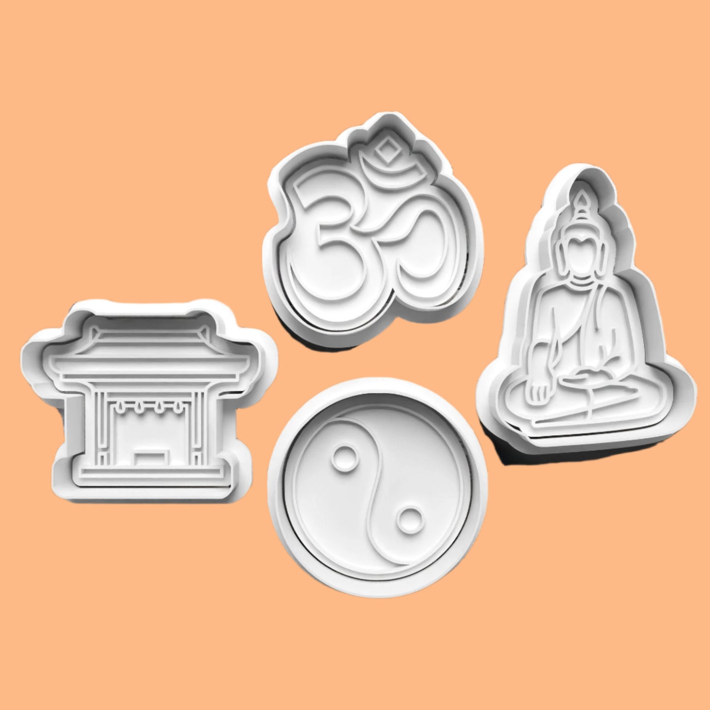 Buddhism-Inspired Embosser and Cookie Cutter Set – 4-Piece Spiritual Baking Tools