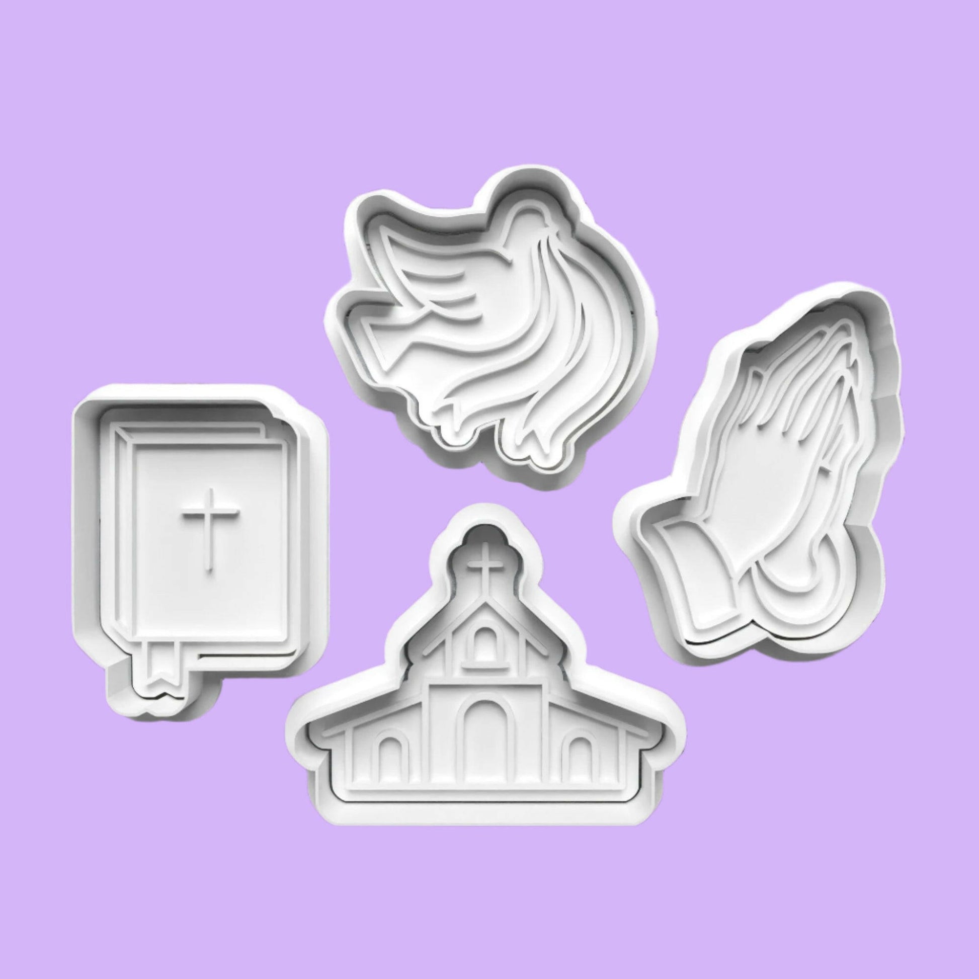 Religious Cookie Cutter and Embosser Stamp Complete Set.