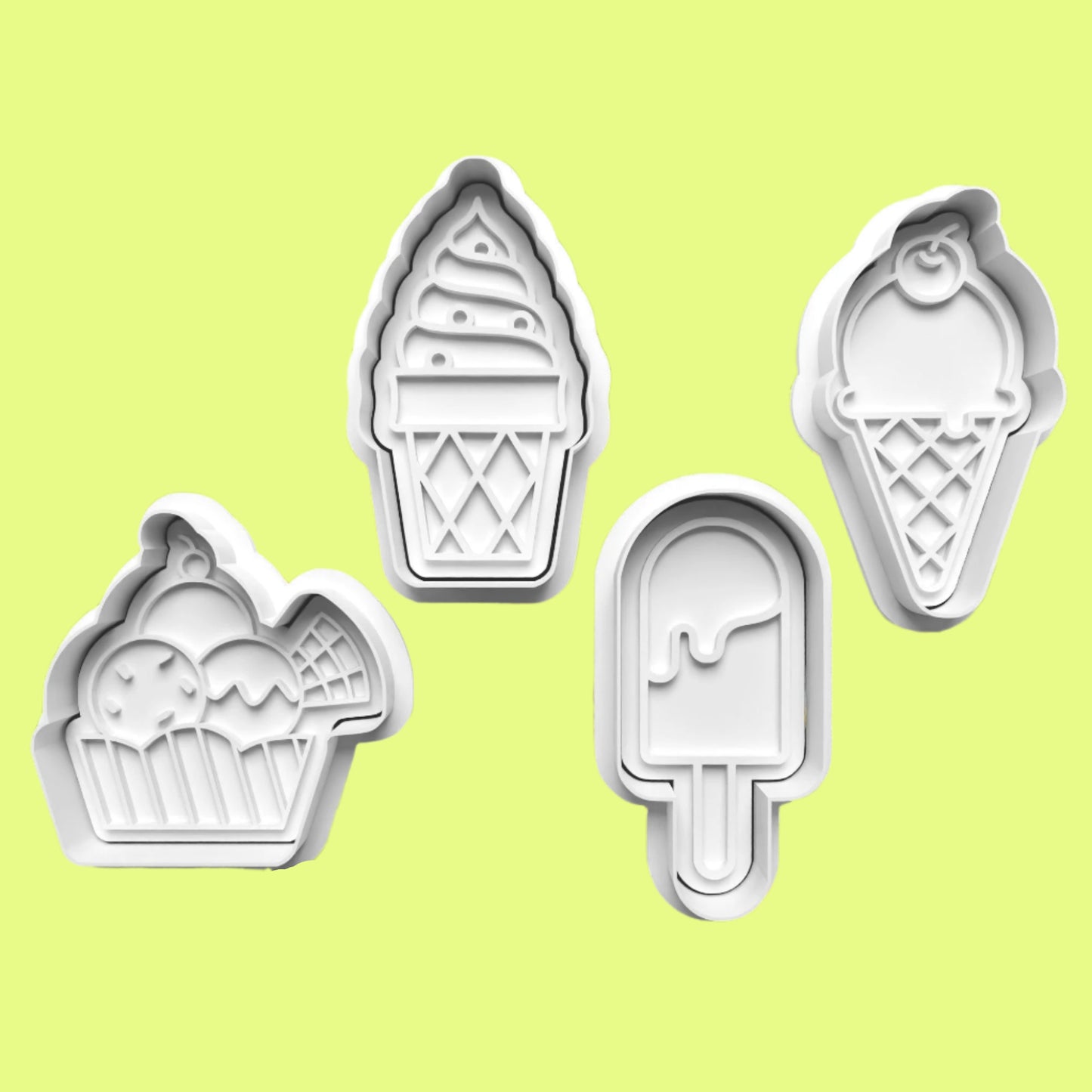 Ice Cream, Lolly Cookie Cutter and Embosser Stamp Set in 7cm or 10cm sizes.