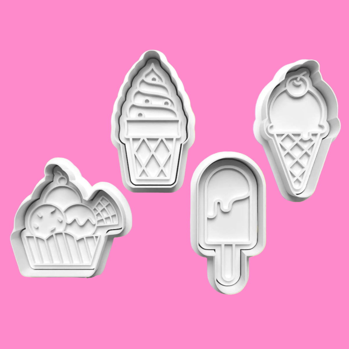Ice Cream, Lolly Cookie Cutter and Embosser Stamp Set in 7cm or 10cm sizes..