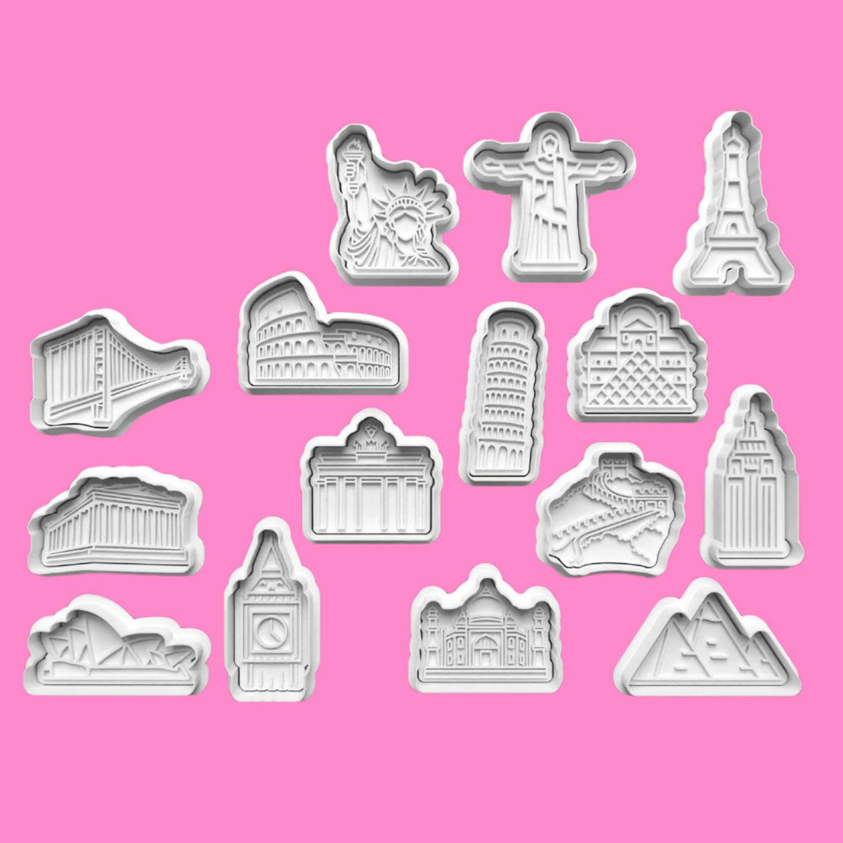 Famous Landmarks from around the World Cookie Cutter and Embosser Complete Stamp Set of 15.