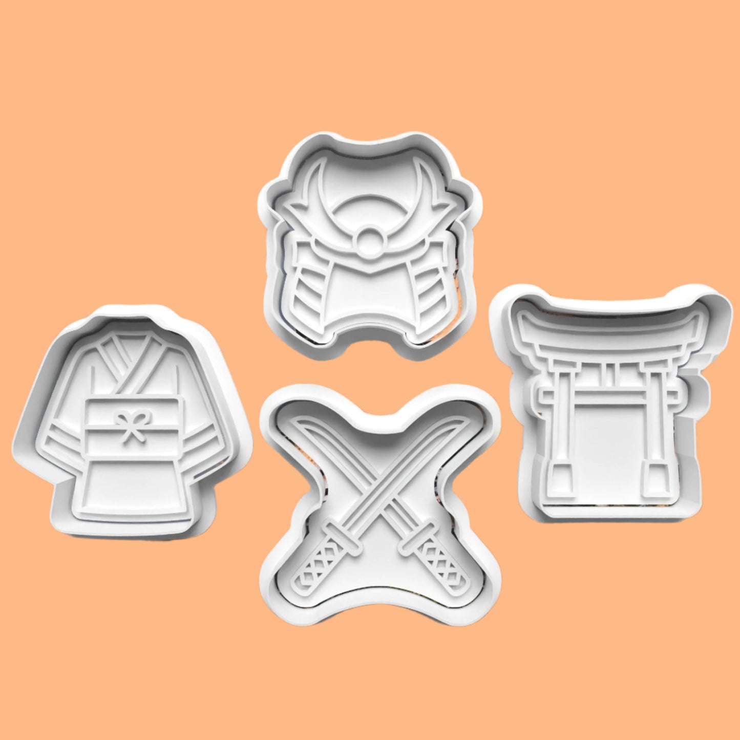 Samurai Japanese Cookie Cutter and Embosser Stamp Set in 7cm or 10cm sizes.