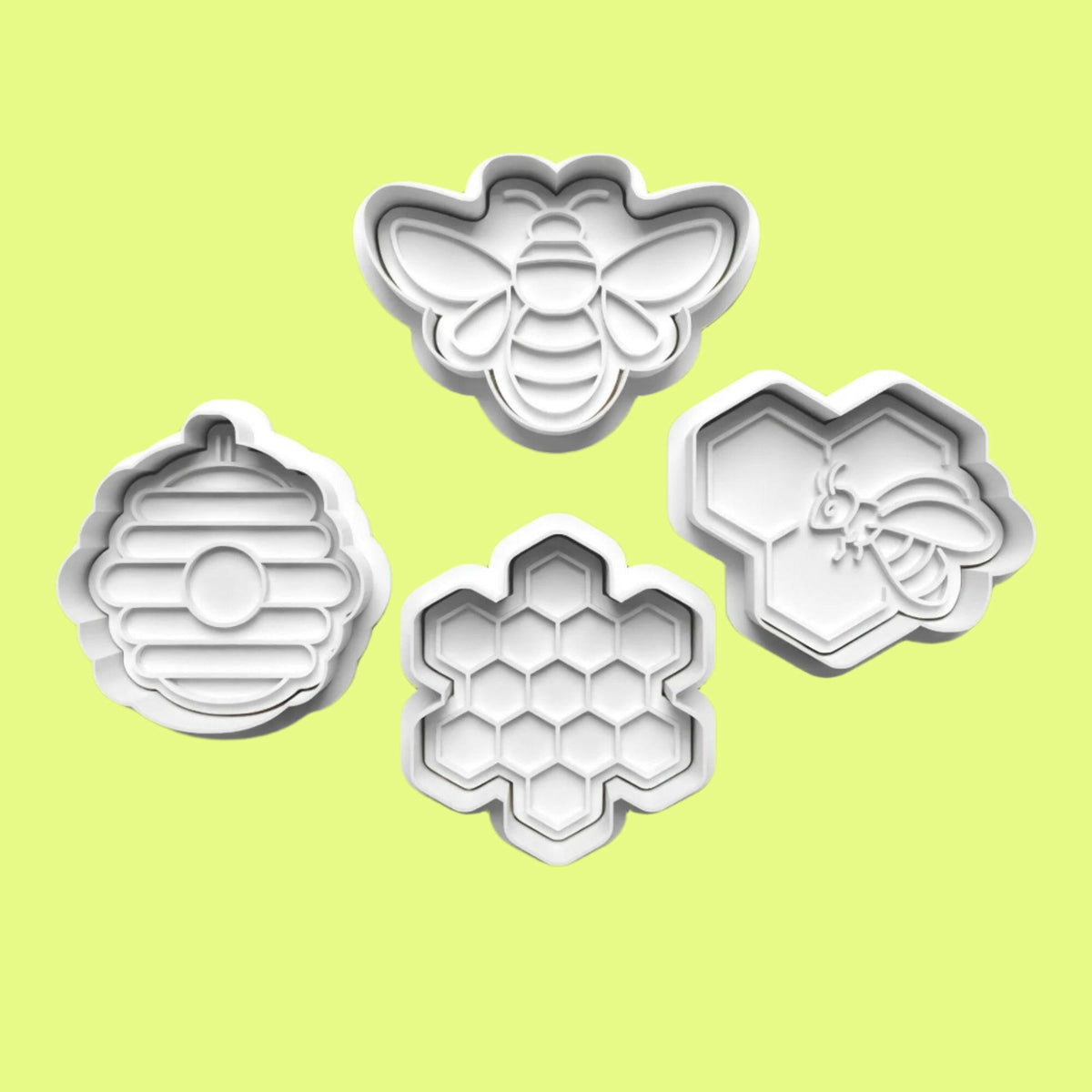 Honey-Bee Cookie Cutter and Embosser Set of 4 in 7cm or 10cm sizes..