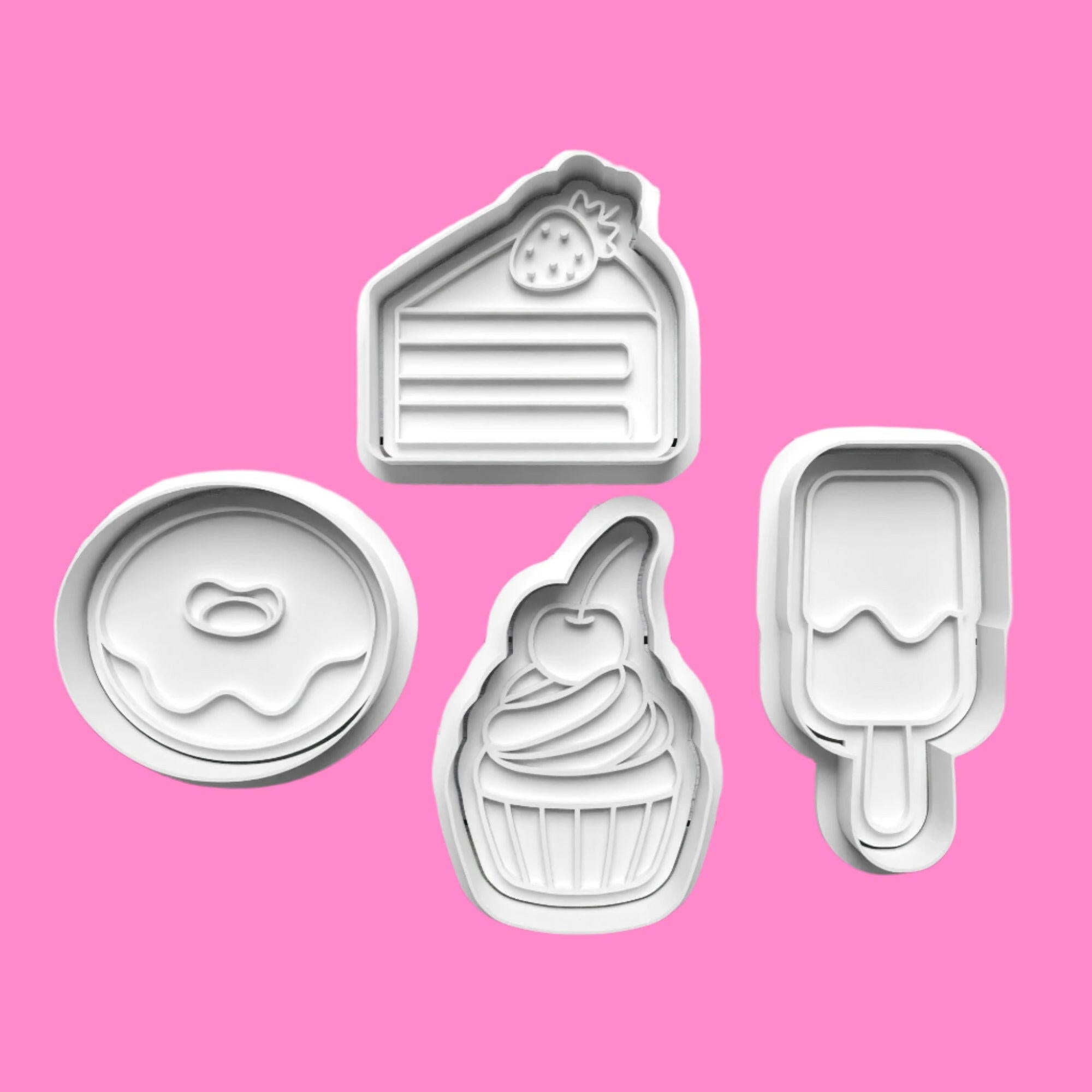 Dessert Doughnut Lolly Cookie  or Clay Cutter and Embosser Stamp Set in 7cm or 10cm sizes..