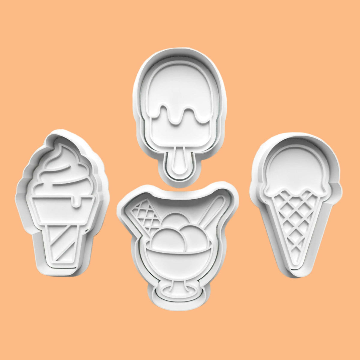 Ice Cream Bowl, Cone , Lolly Cookie or Clay Cutter and Embosser Stamp Set in 7cm or 10cm sizes..