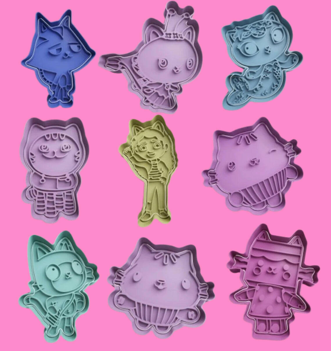 Gabbys Dolls House Cookie Cutter and Embosser Stamp  Complete Set of 9.