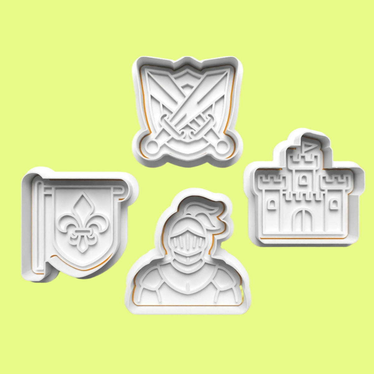Knight and Castle Cookie Cutter and Embosser Stamp Set in 7cm or 10cm sizes..