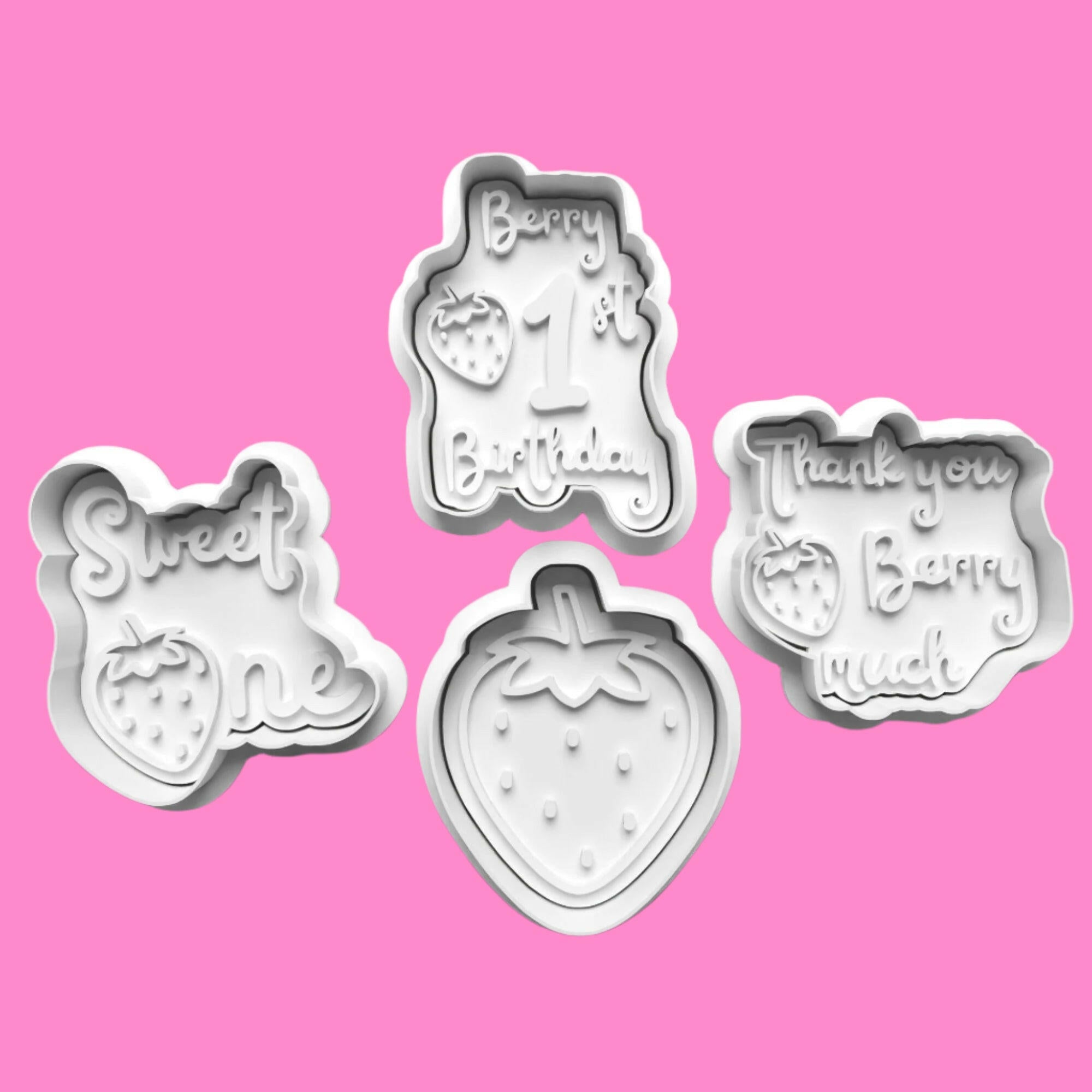 Berry First Birthday Embosser and Cookie Cutter Set – Set of 4.