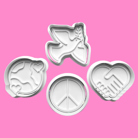 Peace and Love Cookie Cutter and Embosser Stamp Set in 7cm or 10cm sizes.