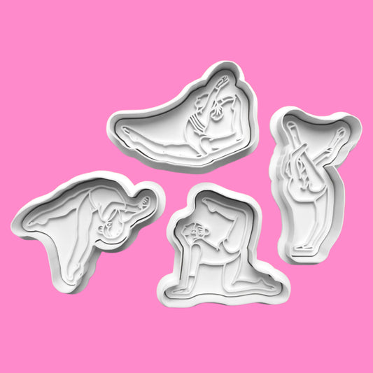 Gymnastics Cookie Cutter and Embosser Stamp Set in 7cm or 10cm sizes.