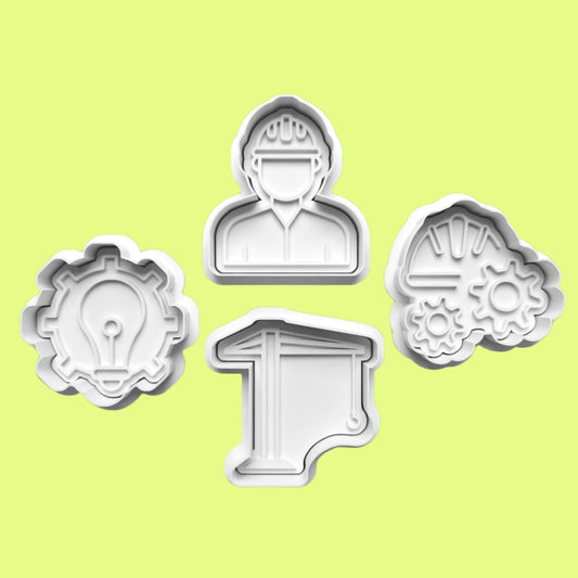 Engineer Cookie Cutter and Embosser Stamp Set in 7cm or 10cm sizes.