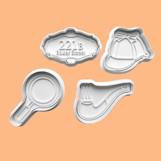 Sherlock Holmes Set Cookie Cutter and Embosser Stamp Set in 7cm or 10cm sizes.