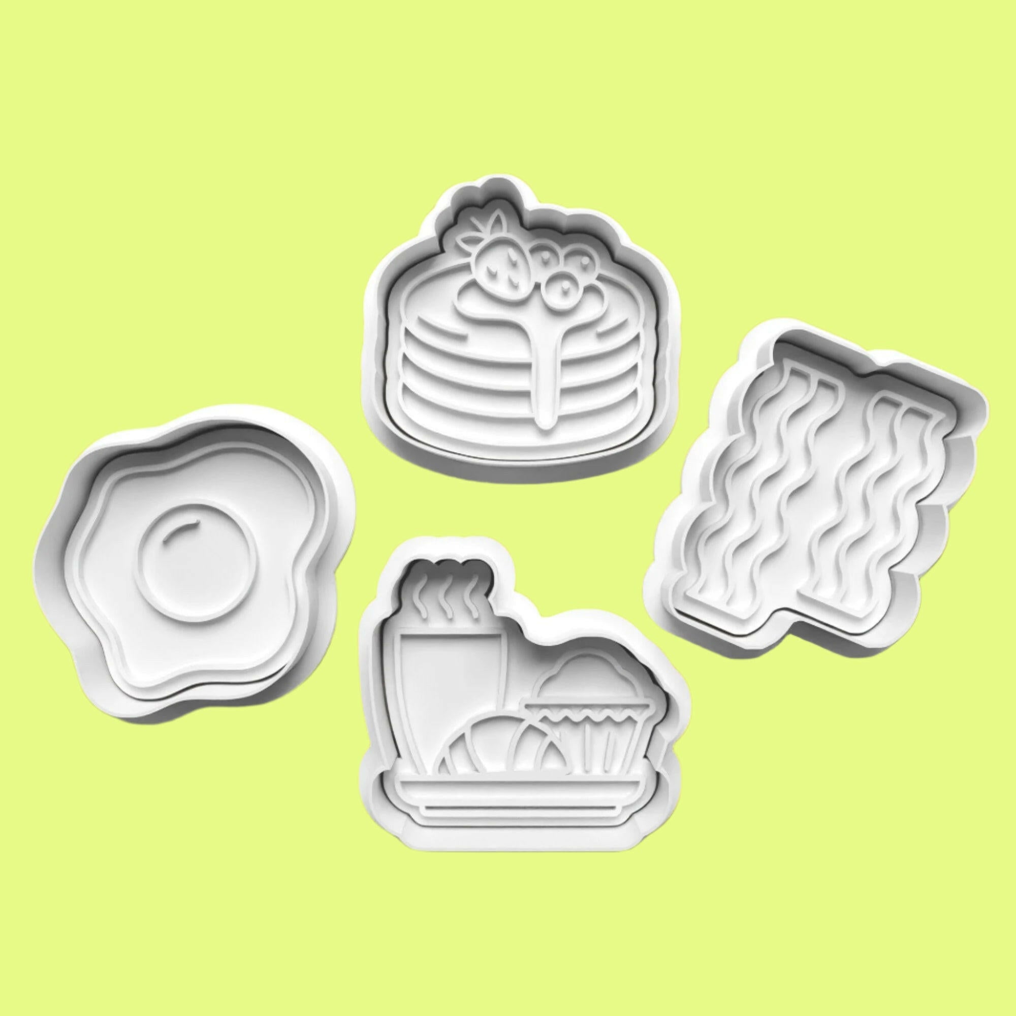 Breakfast-Themed Cookie Cutter Set – 4-Piece Morning Meal Baking Collection.