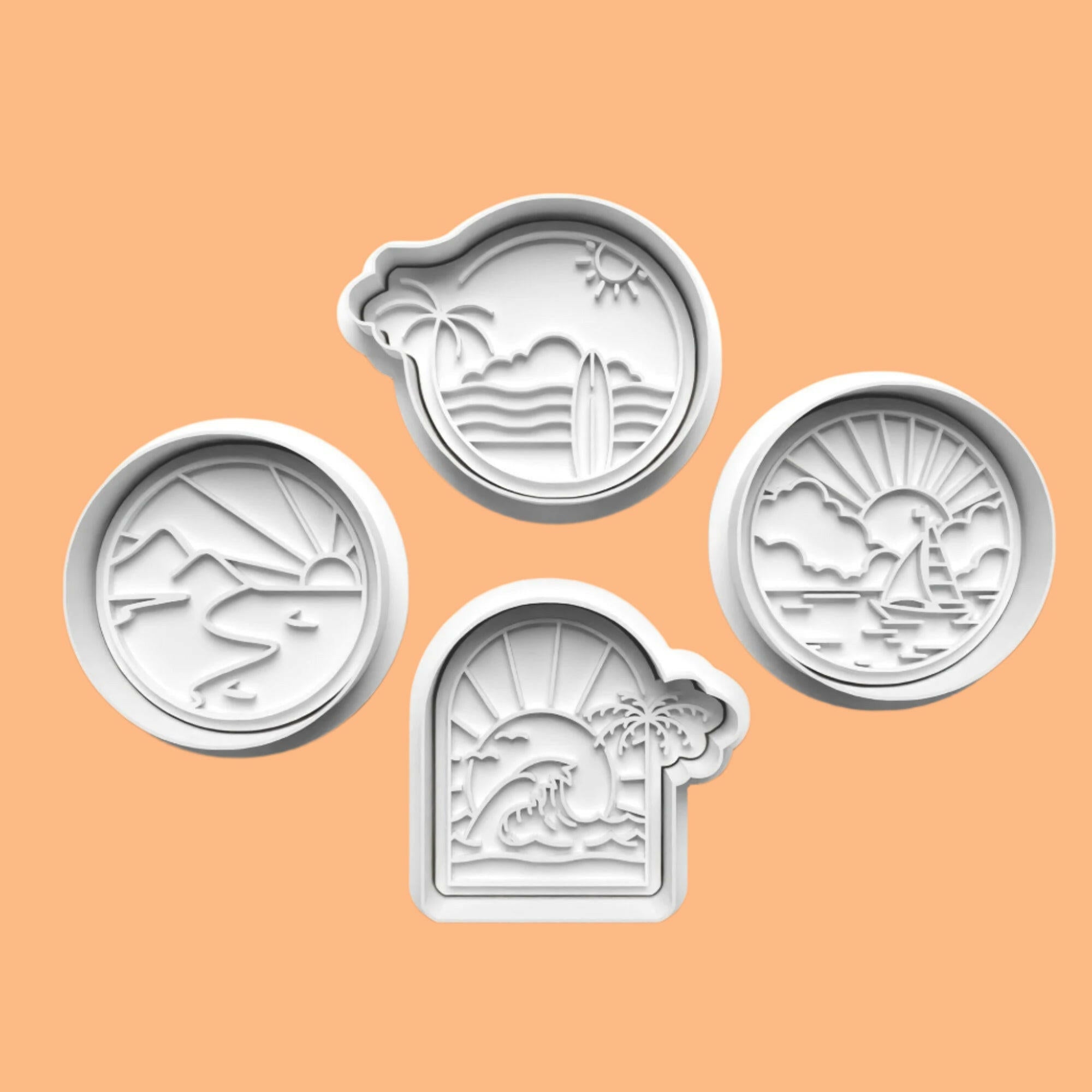 Beach-Themed Embosser and Cookie Cutter Set – Set of 4.