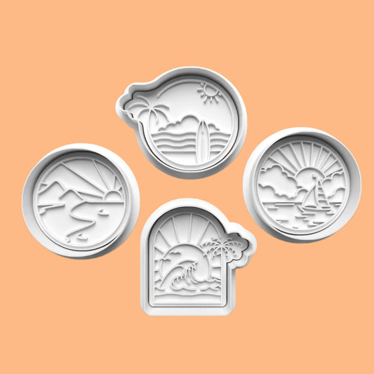 Beach-Themed Embosser and Cookie Cutter Set – Set of 4