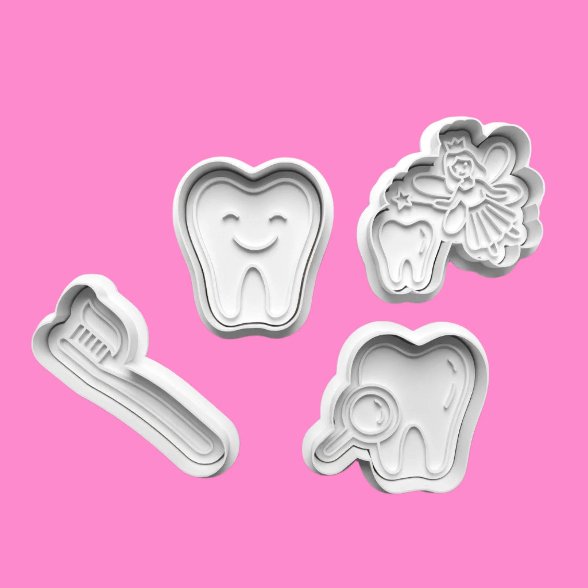 Tooth Fairy Dentist Cookie Cutter and Embosser Stamp Set. Handmade gift item..