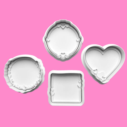 Love Heart Valentines Frames Theme Cookie Cutter and Embosser Stamp Set. Handmade gift item.