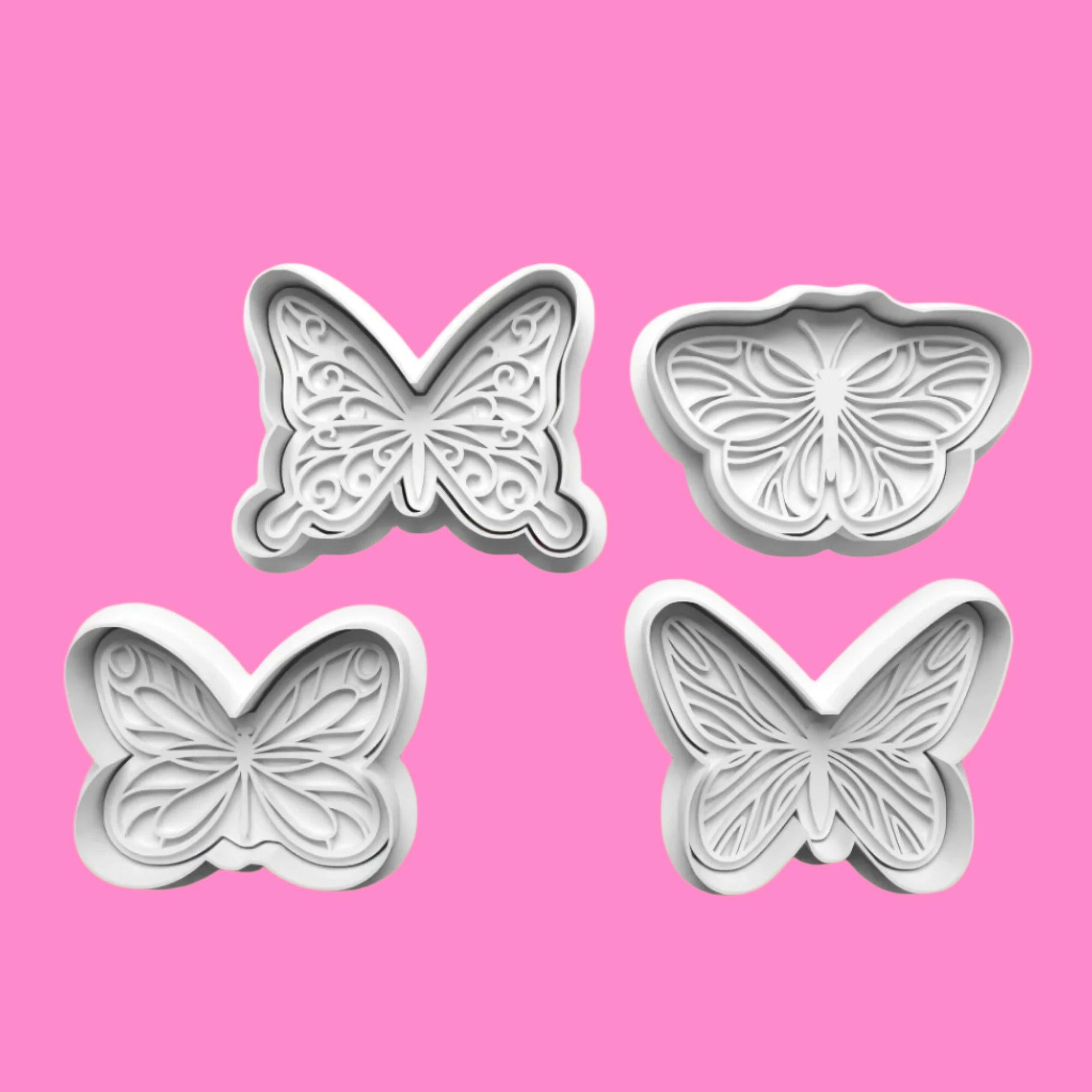 Butterfly-Inspired Embosser and Cookie Cutter Set – 4-Piece Nature-Themed Baking Tools.