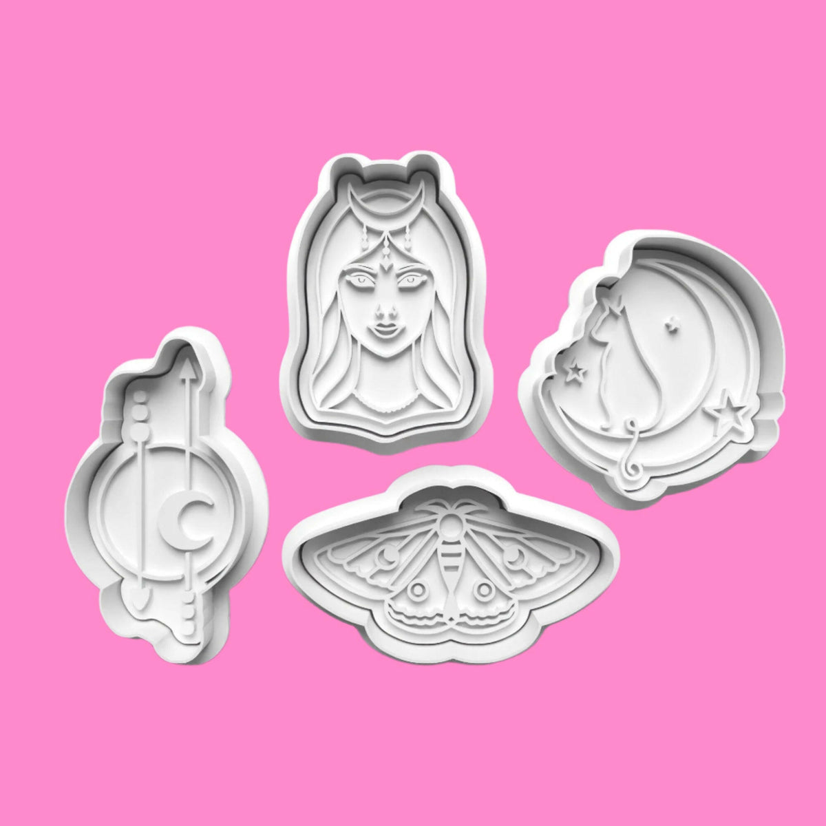 Celestial-Themed Embosser and Cookie Cutter Set – 4-Piece Cosmic Baking Tools.