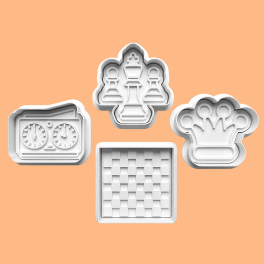 Chess Themed Cookie Cutter and Embosser Stamp Set.