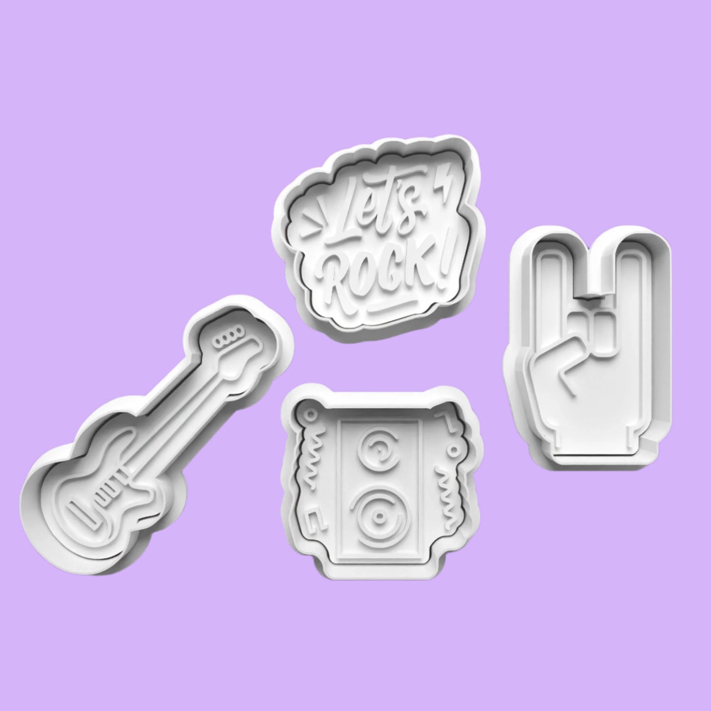 Rock Music Themed  Cookie Cutter and Embosser Stamp Set.