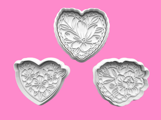 Flower and Hearts Cookie Cutter and Embosser Set.