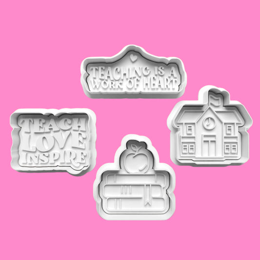 Teacher School Cookie Cutter and Embosser Stamp Set. Handmade gift item.