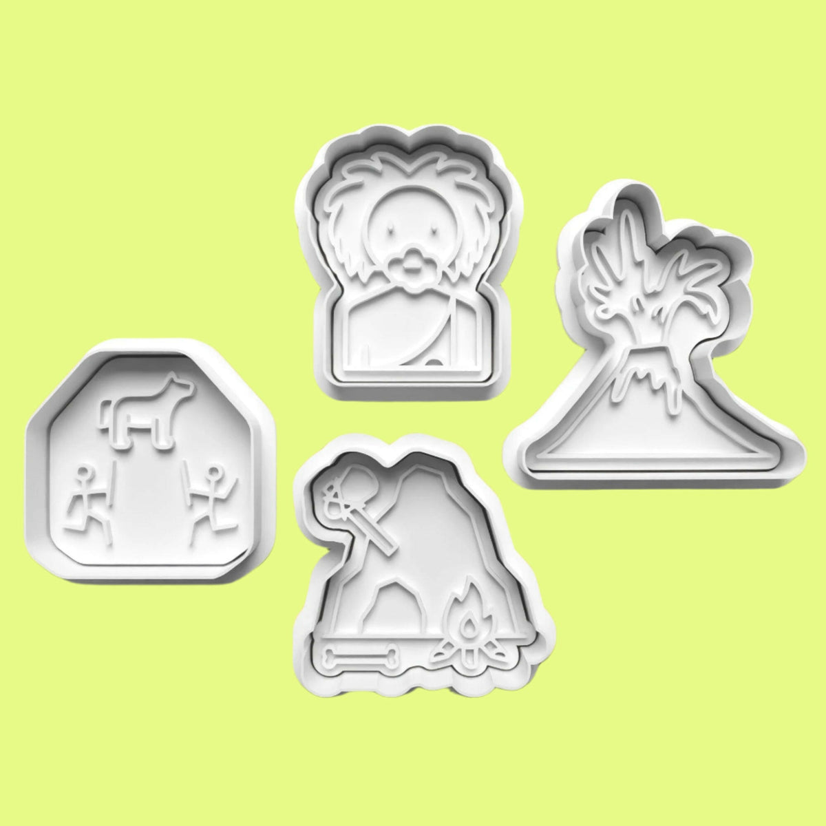 Prehistoric Stone Age Cookie Cutter and Embosser Stamp Set. Handmade gift item..
