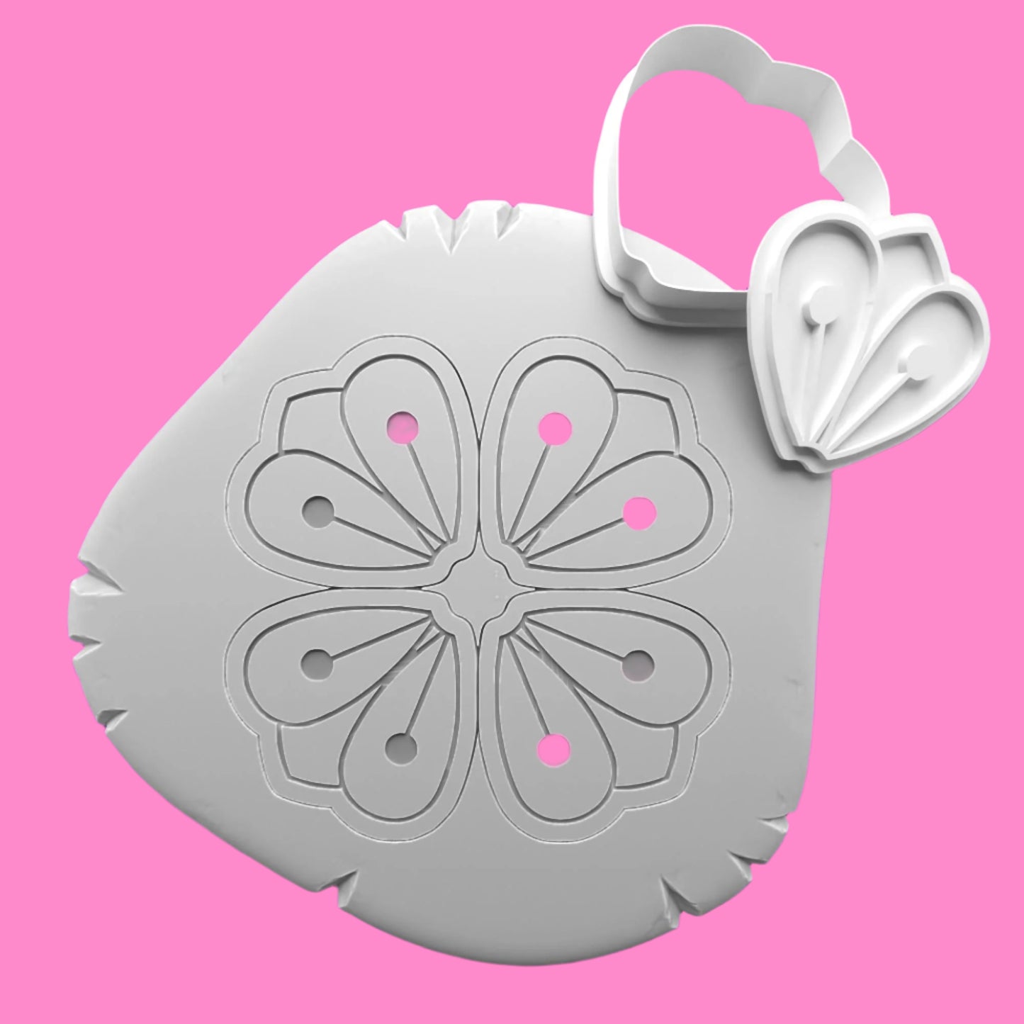 Flower Cookie Platter Cutter and Embosser Stamp  Complete Set