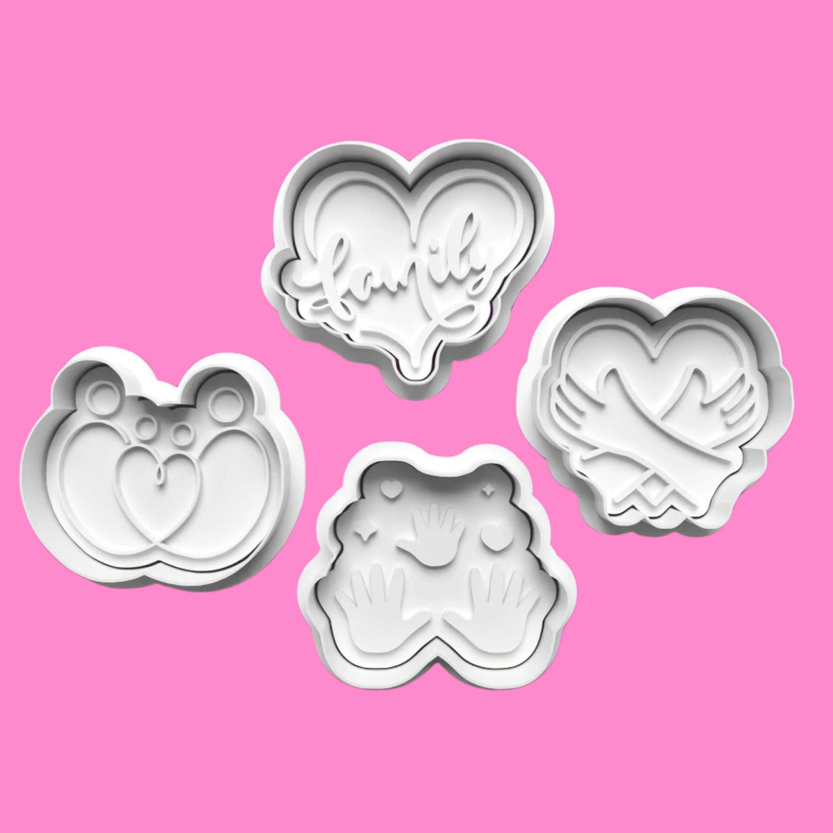 Family Cookie Cutter and Embosser Set of 4 in 7cm or 10cm sizes..