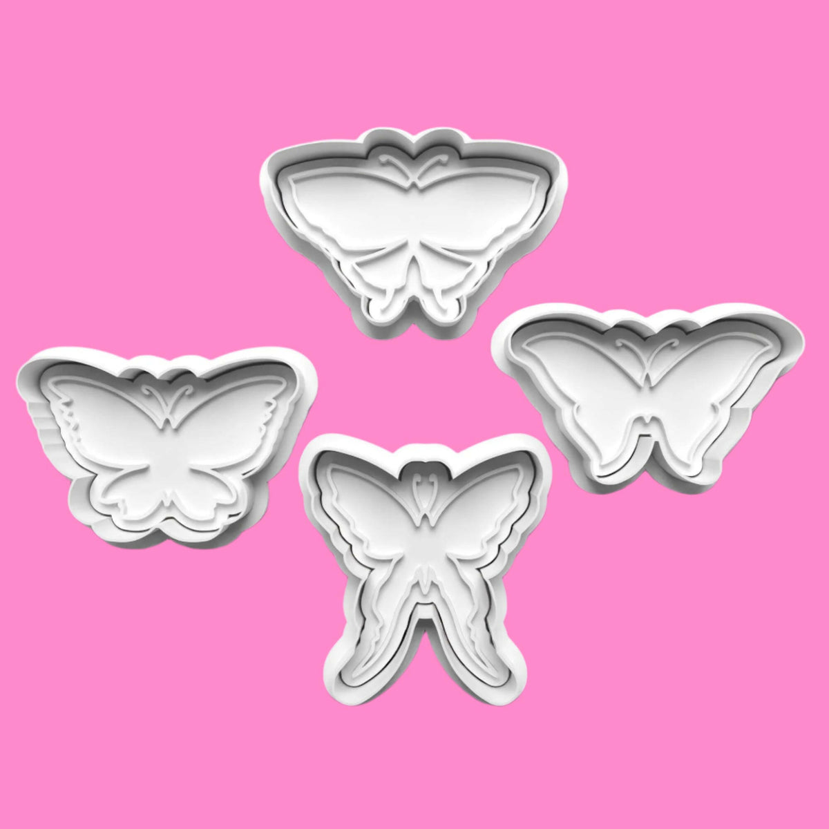 Simple Butterflies Cookie Cutter and Embosser Set of 4 in 7cm or 10cm sizes..
