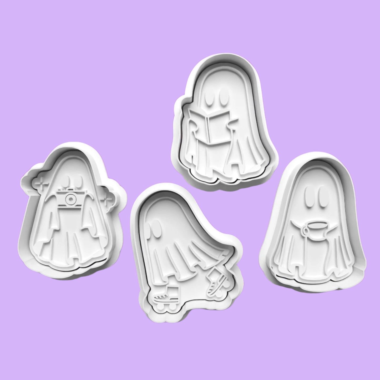 Halloween Ghosts complete Cookie Cutter and Embosser Stamp Set.