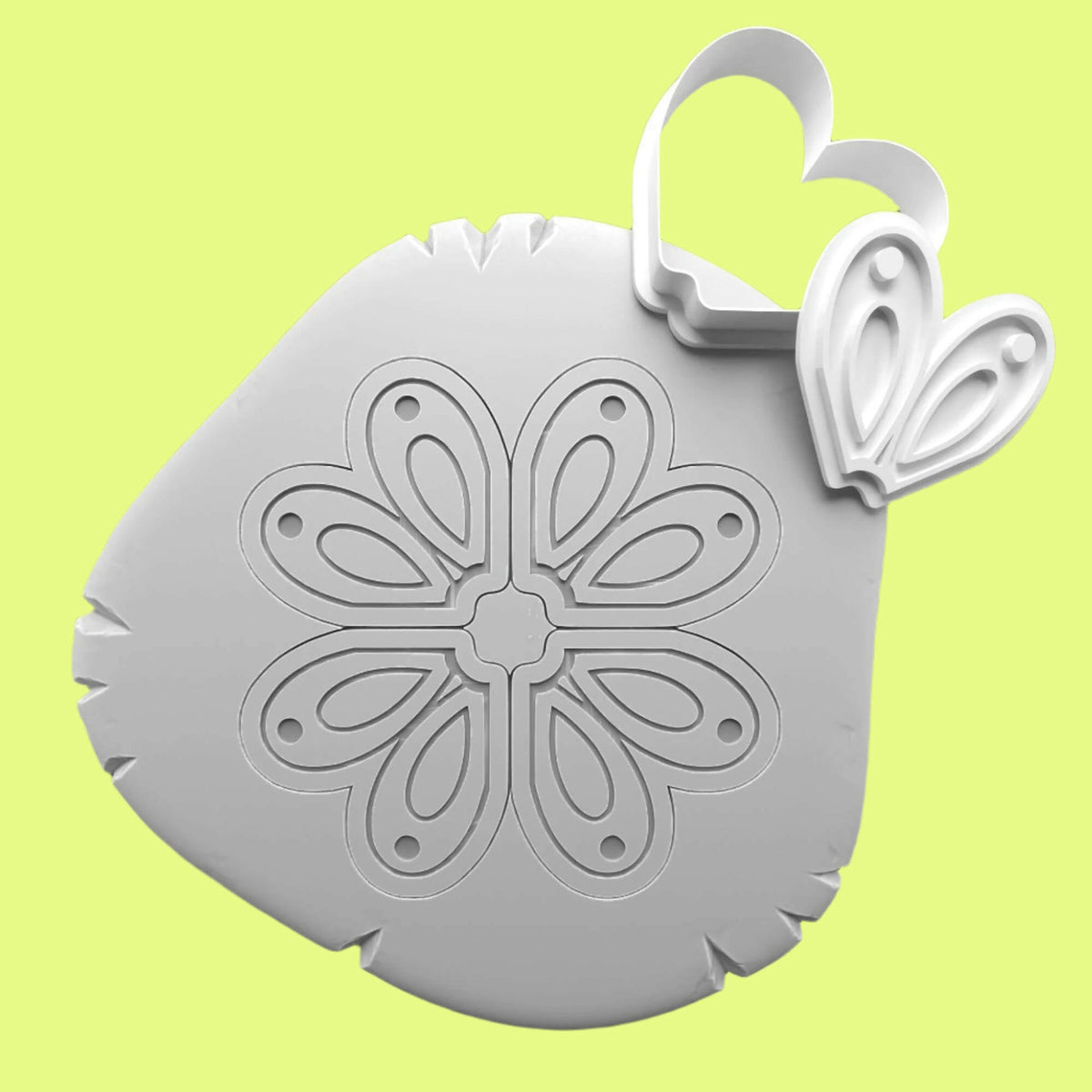 Flower Cookie Platter Cutter and Embosser Stamp  Complete Set.