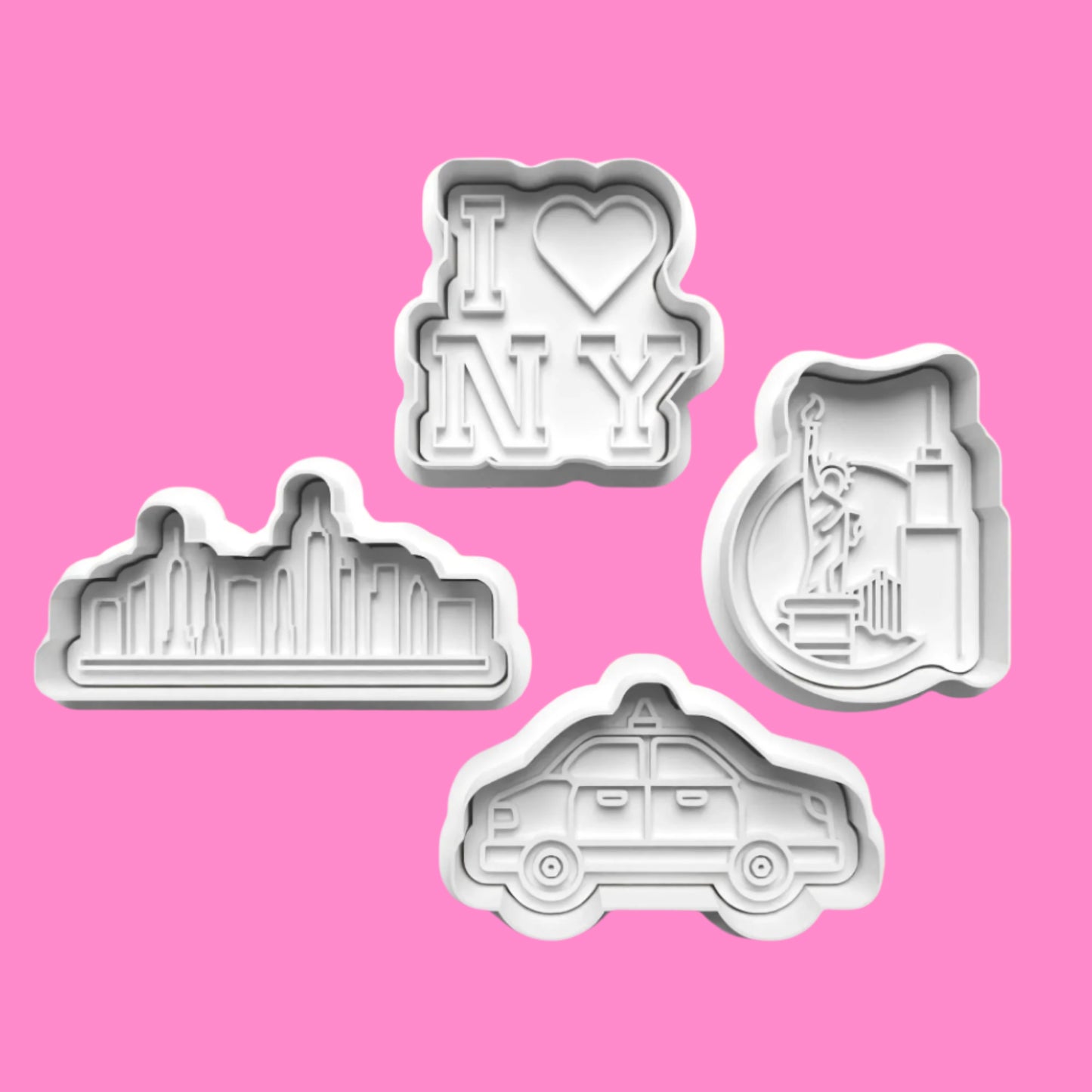 New York Scene  Cookie Cutter and Embosser Set of 4 in 7cm or 10cm sizes.