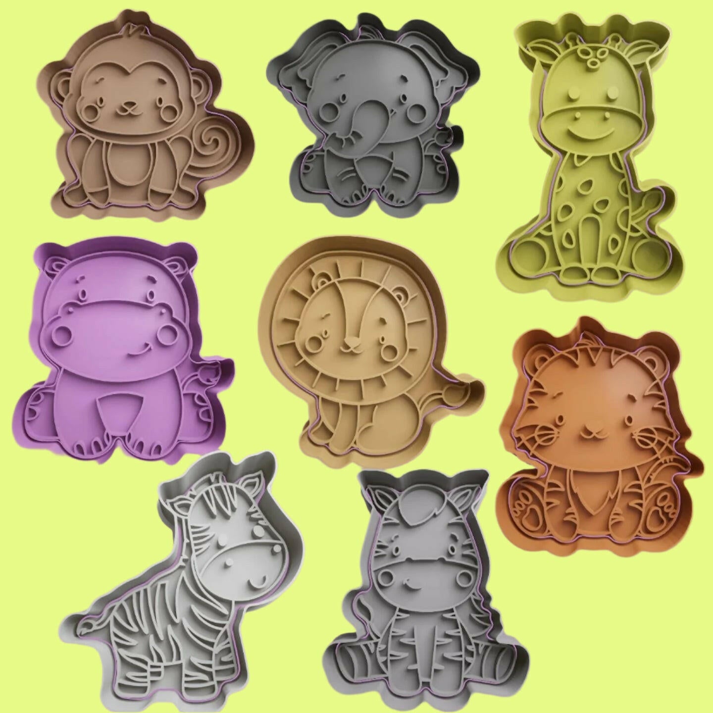 Cute Safari Animals Cookie Cutters Individual or Set –-Themed Baking Tools.