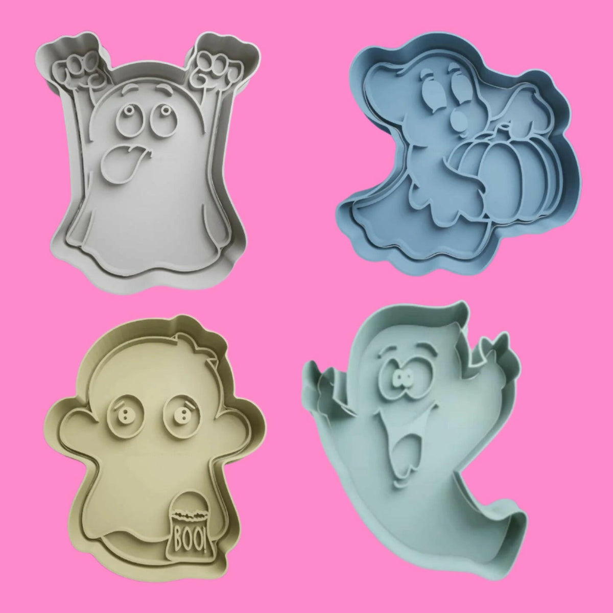 Ghostly Halloween Cookie Cutter and Embosser Stamp Complete Set.
