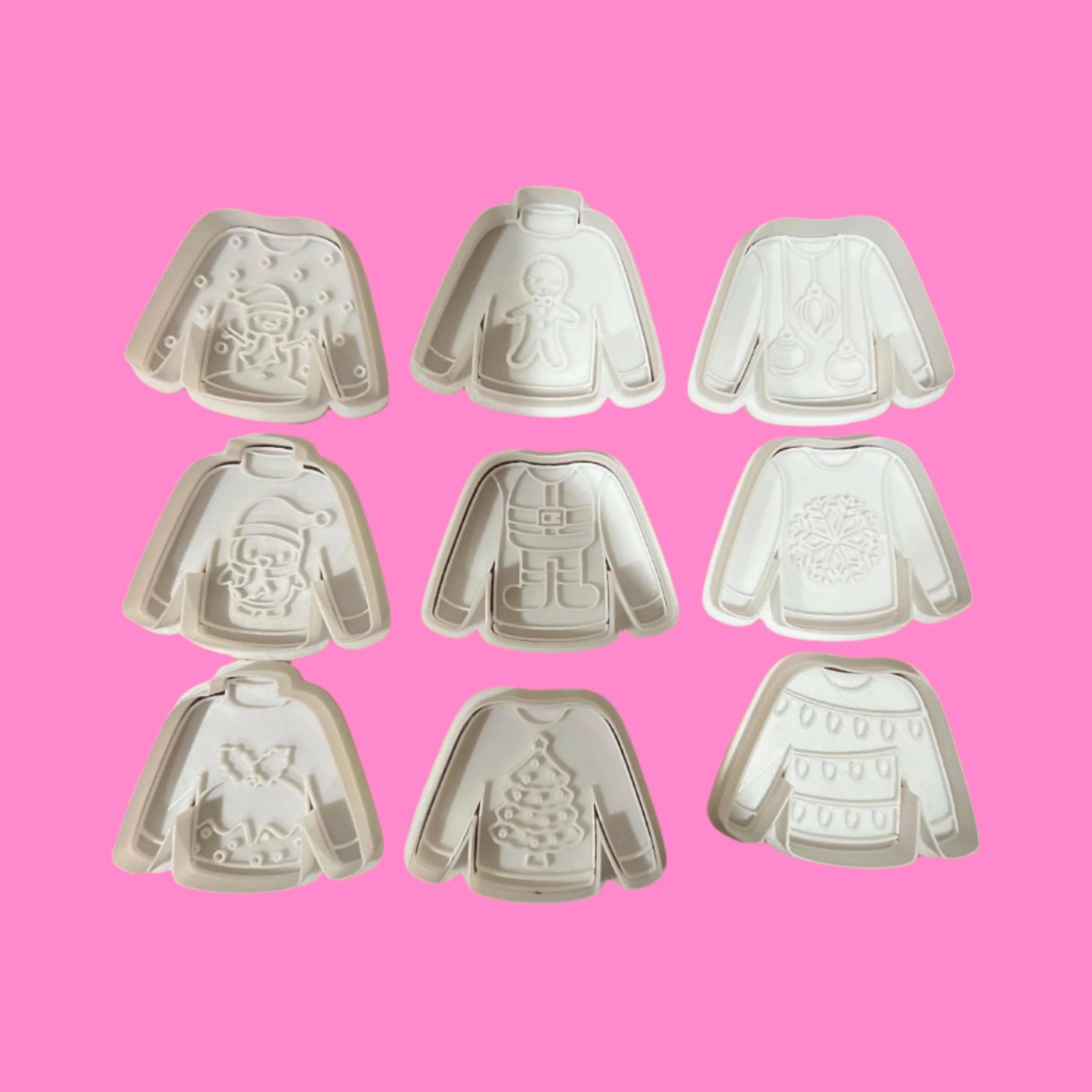 Christmas Jumper Embosser and Cookie Cutter Set – Individual or 9-Piece Festive Baking Tools.