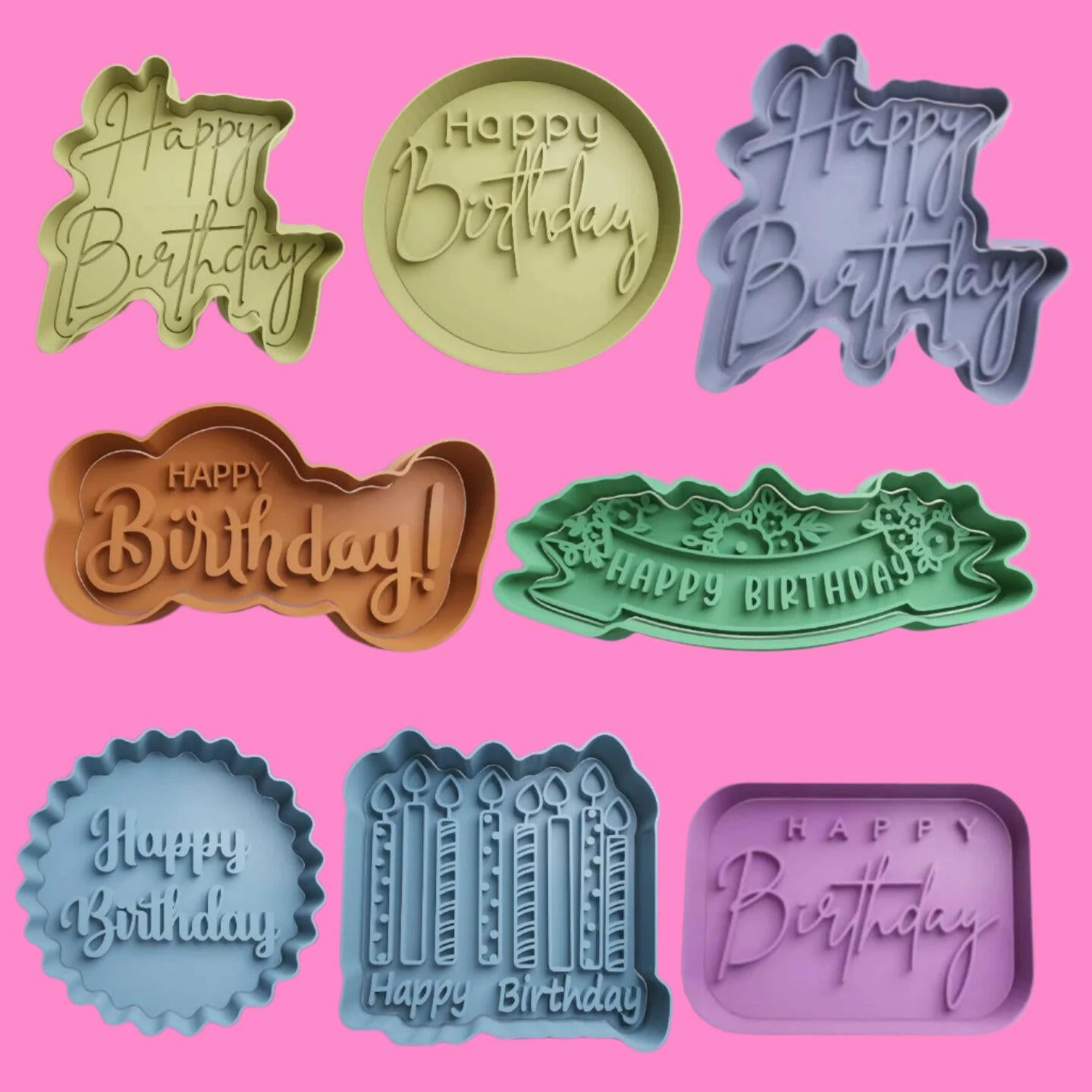 Happy Birthday various designs Cookie Cutter Debosser/Embosser Stamp.