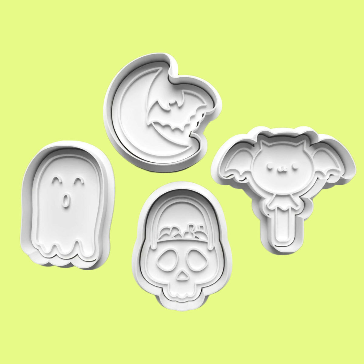 Halloween Bat Moon Ghost Cookie Cutter and embosser stamp set..