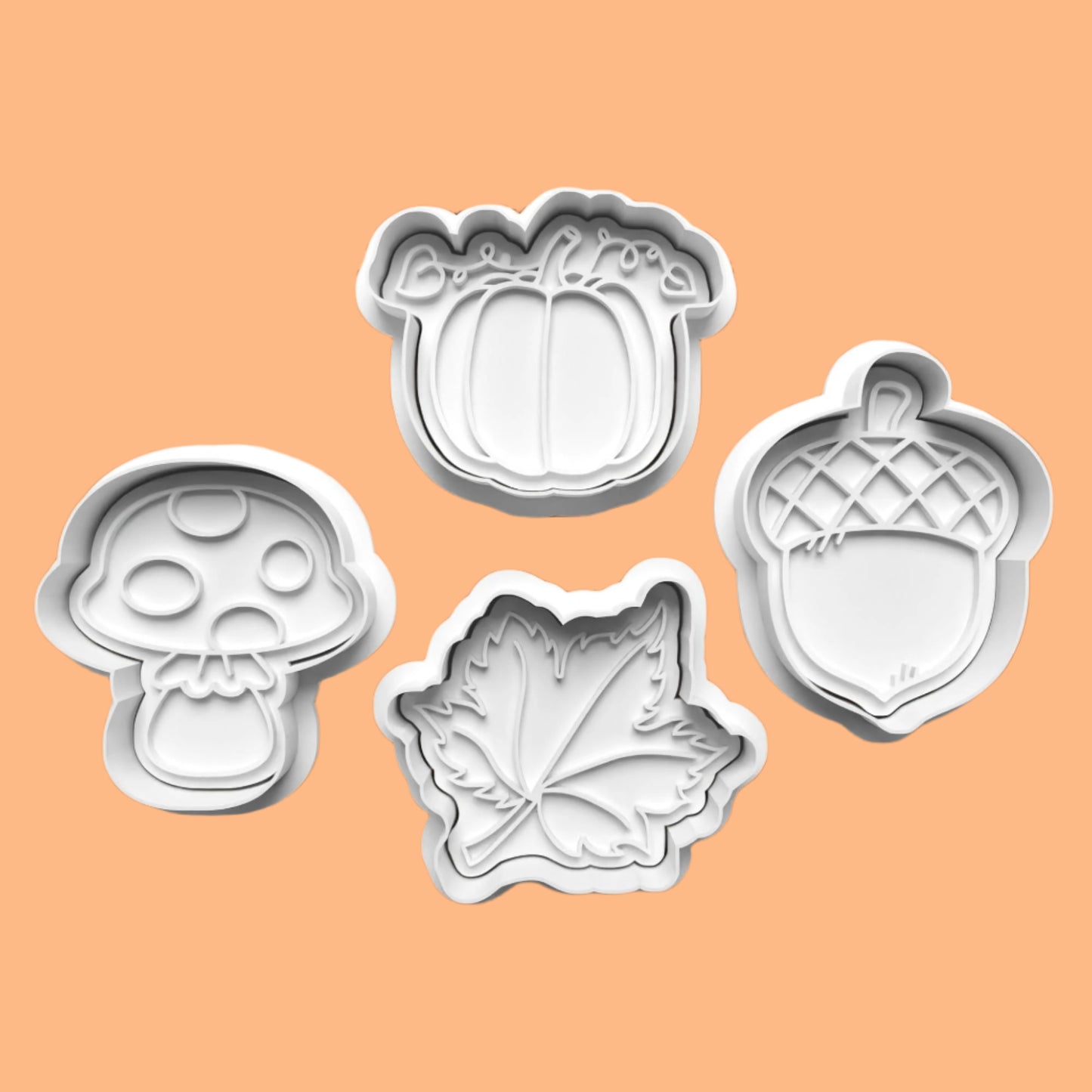 Autumn-Themed Embosser and Cookie Cutter Set – Acorn, Leaf, Toadstool, and Pumpkin Designs