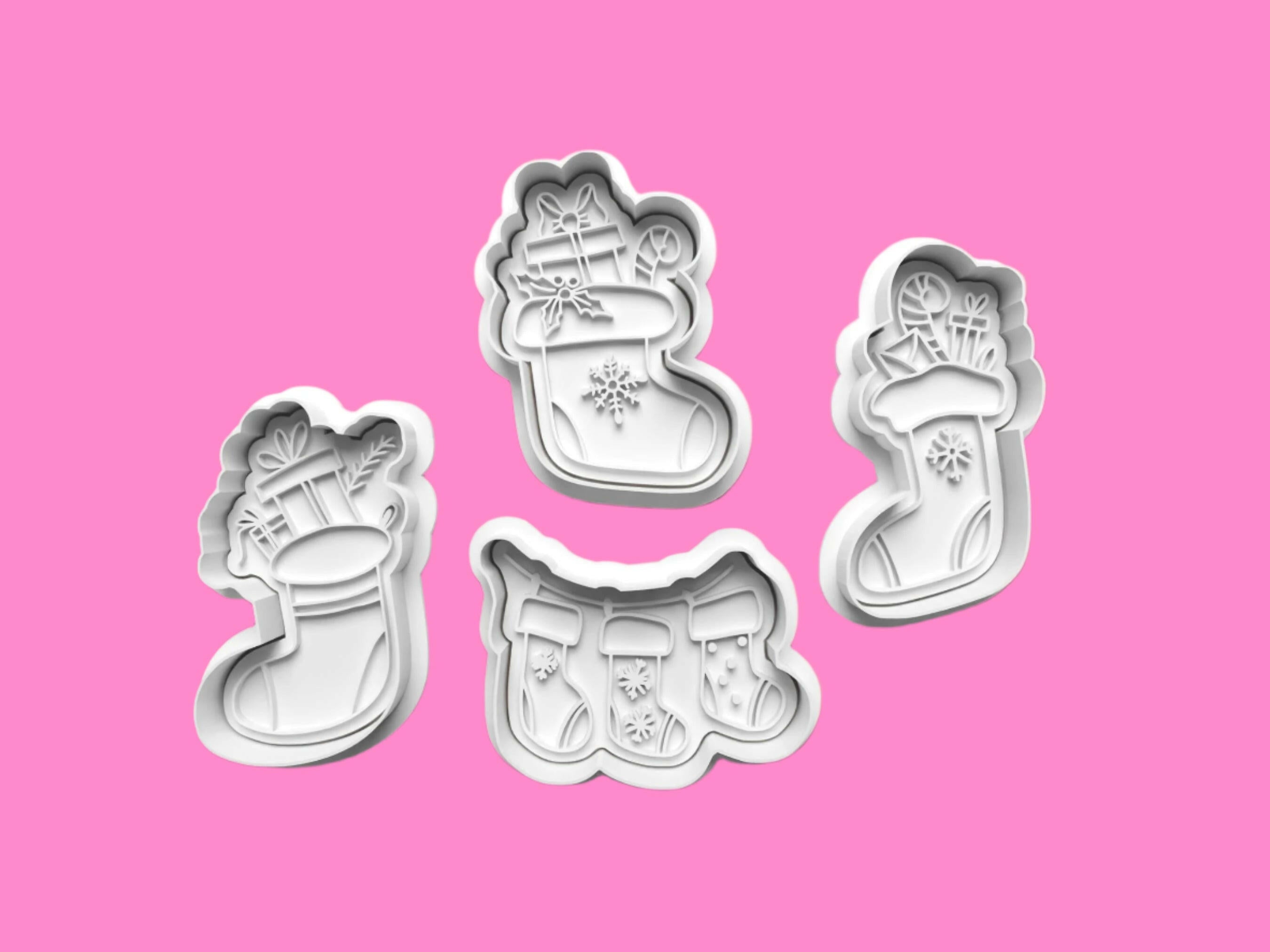 Christmas Stockings Cookie Cutter and embosser stamp set..