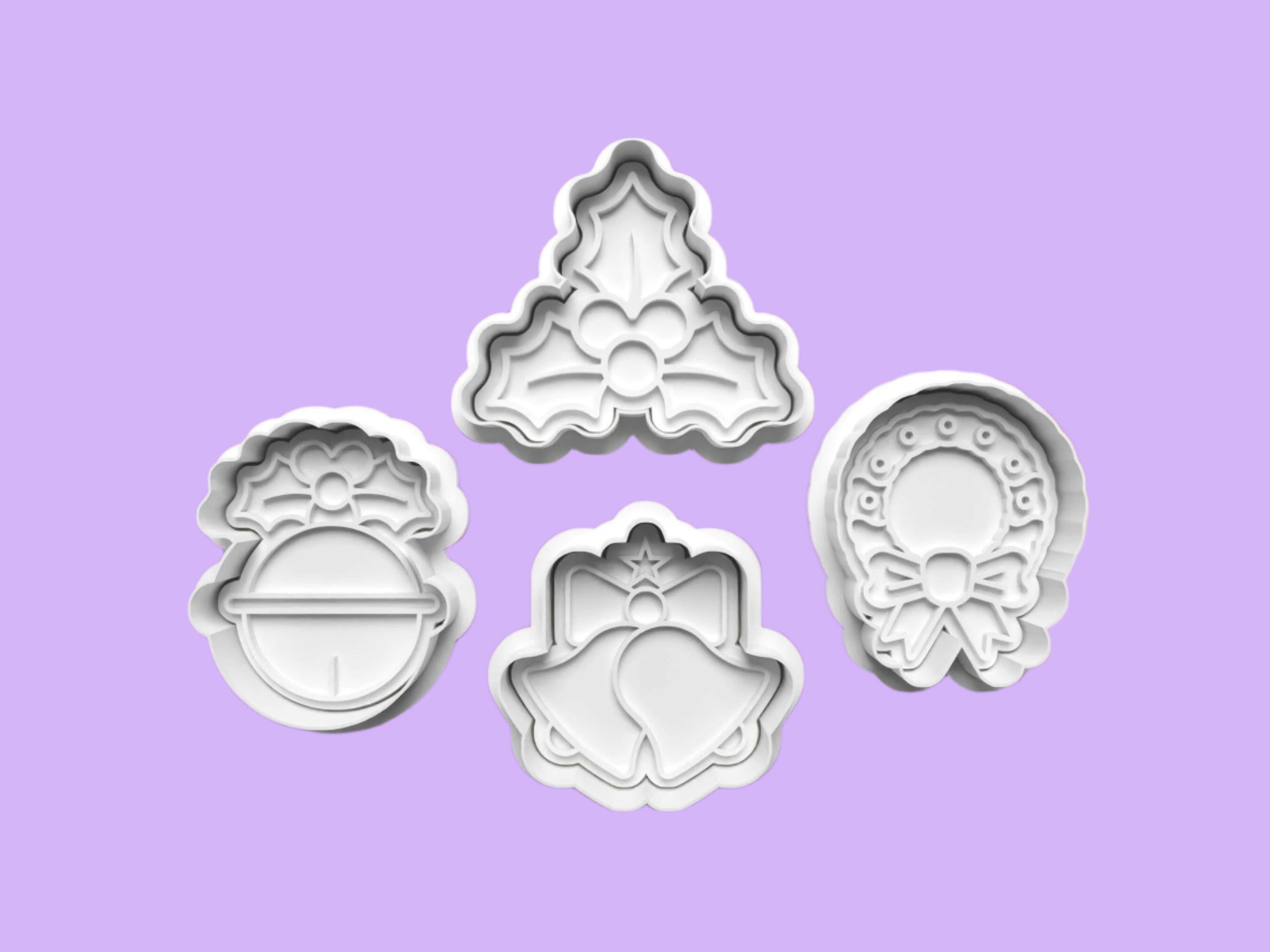 Christmas Pudding, Holly, Bells, and Garland Embosser and Cookie Cutter Collection.