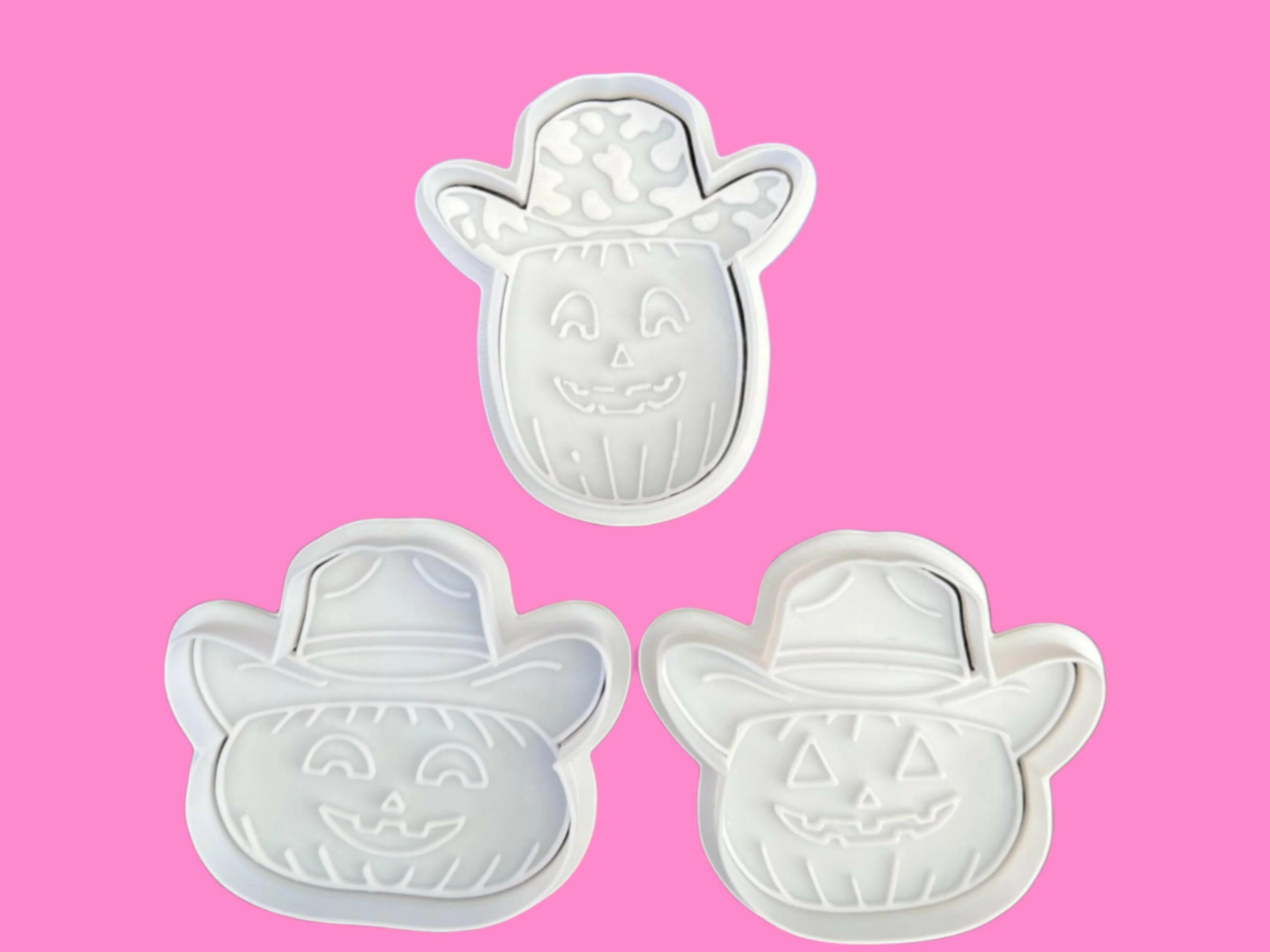 Cowboy Halloween Pumpkin Cookie Cutter Set – 3-Piece Western-Themed Baking Tools.