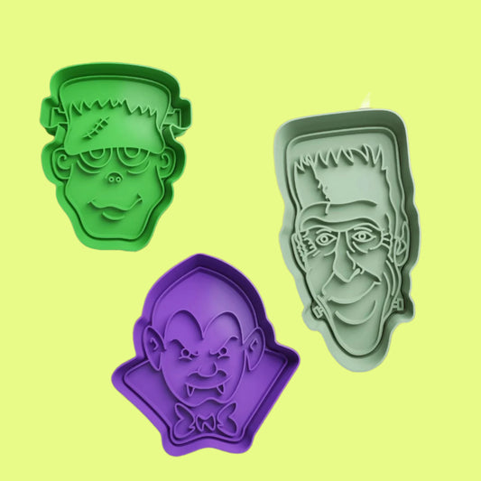 Hallloween Frankenstien Dracula Herman Munster Cookie Cutter and Embosser Stamp Complete Set