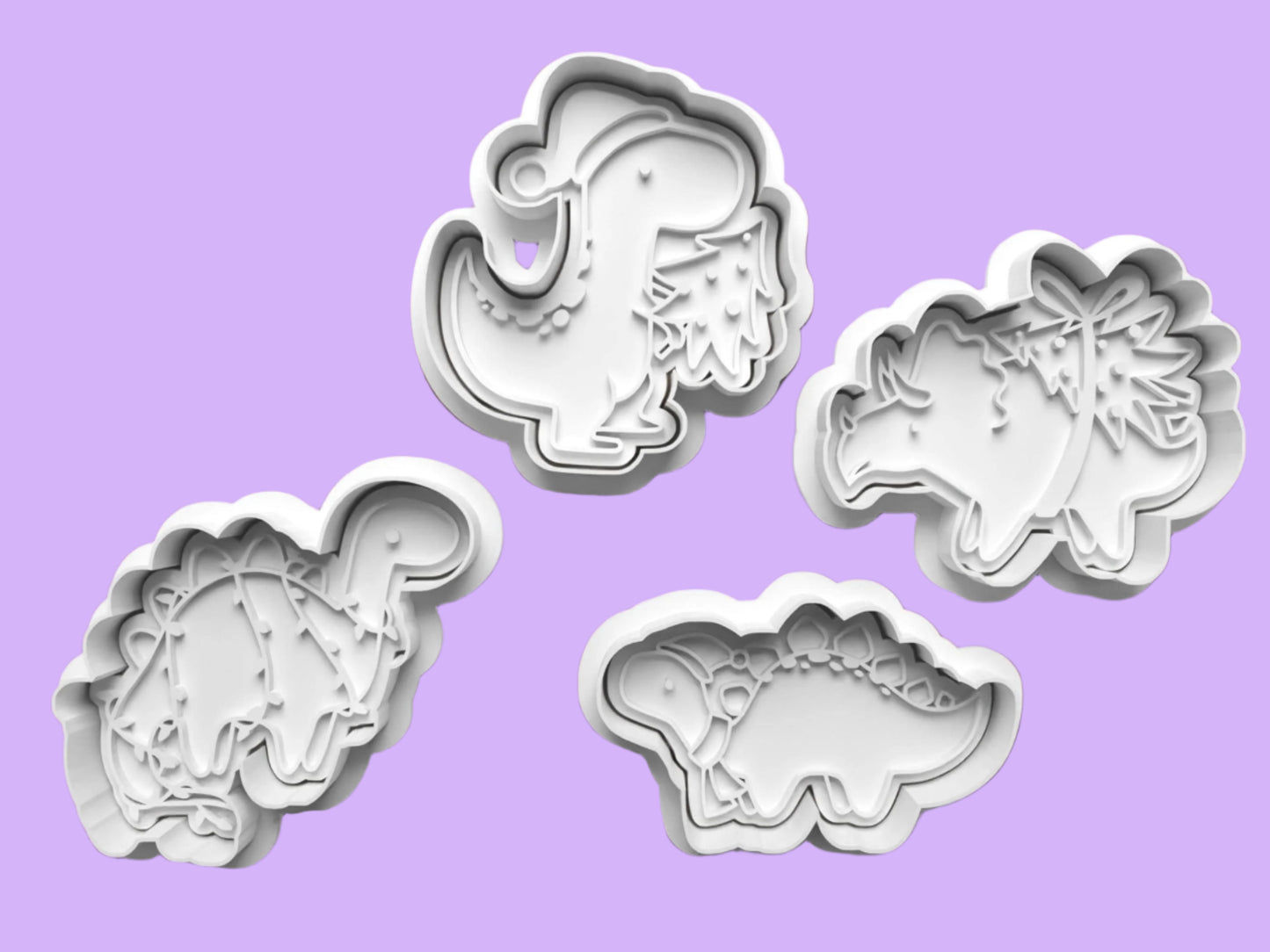 Christmas Dinosaurs Cookie Cutter and embosser stamp set.